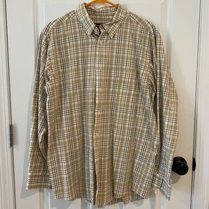 Covington Wrinkle‎ Free Beige Plaid Button Down Men's Shirt - Medium